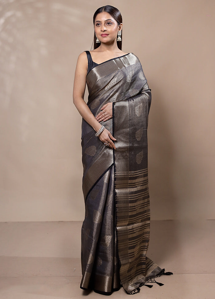 Black Tissue Silk Saree With Blouse Piece Online Online Original