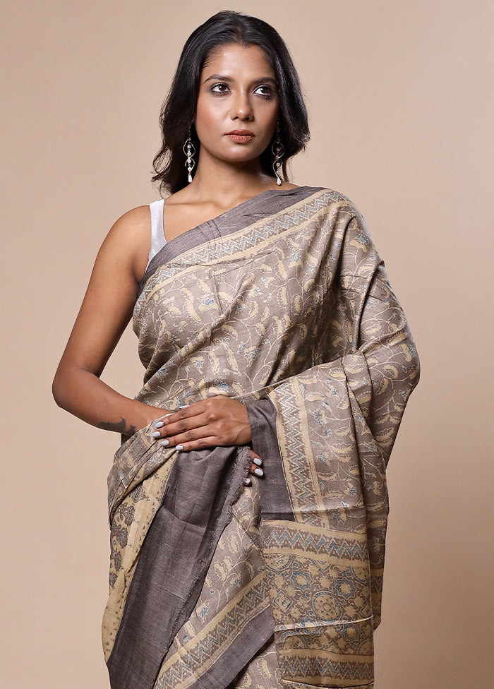 Grey Handloom Tussar Pure Silk Saree With Blouse Piece Tumblr Cheap Online