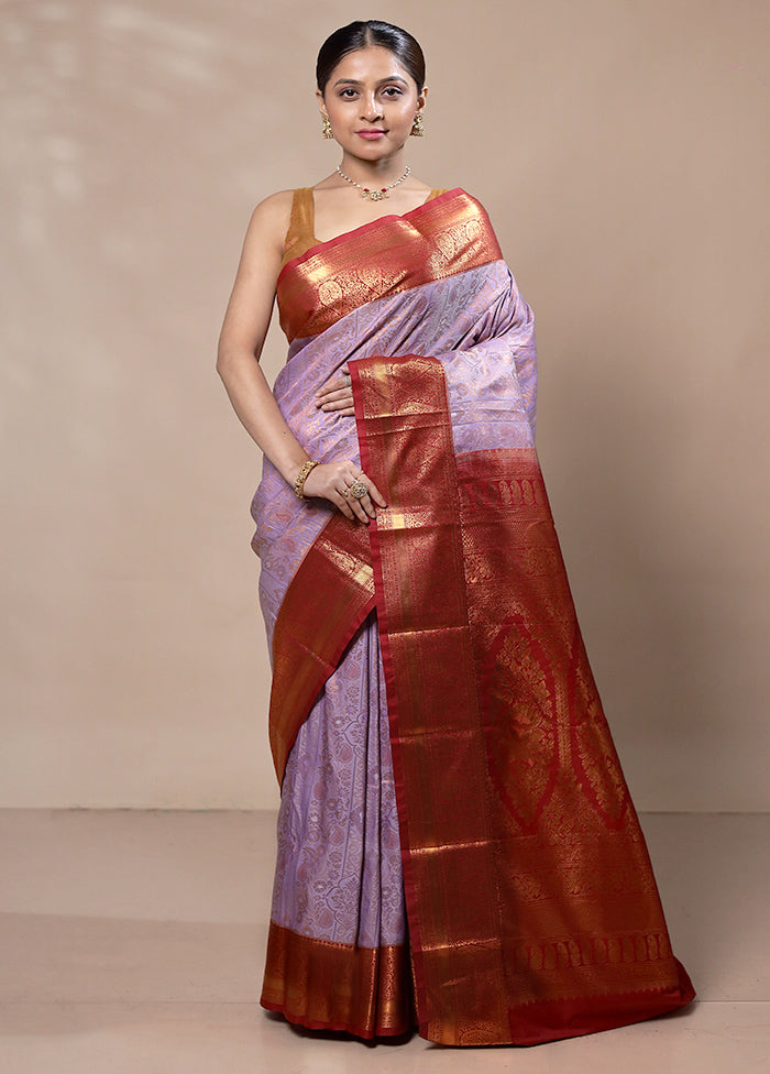 Purple Kanjivaram Silk Saree With Blouse Piece Buy Cheap Newest