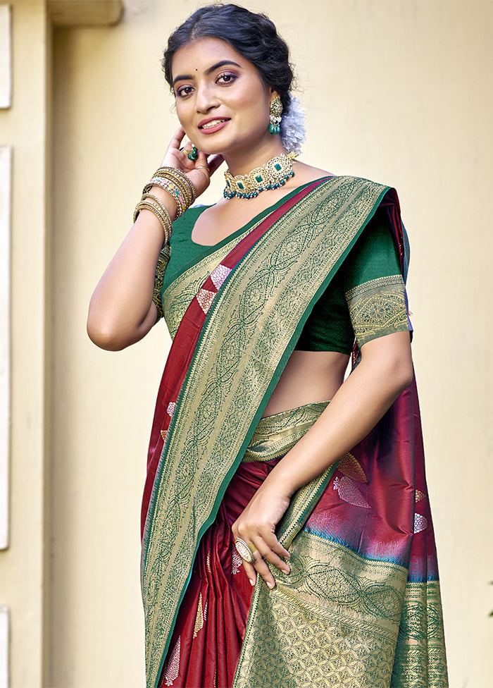 Maroon Dupion Silk Saree With Blouse Piece Clearance Outlet