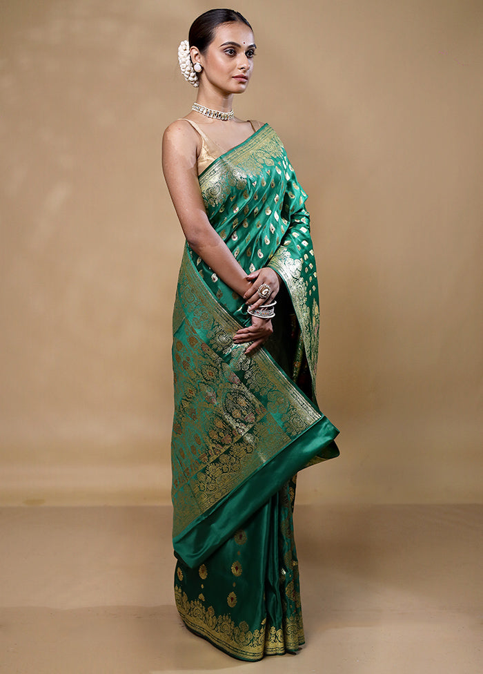 Green Banarasi Silk Saree With Blouse Piece Cheap Sale 100% Original