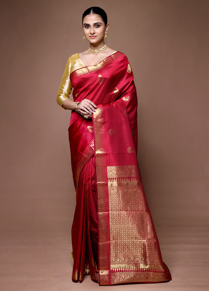 Red Handloom Kanchipuram Pure Silk Saree With Blouse Piece Clearance Purchase