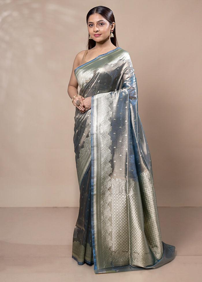 Blue Tissue Silk Saree With Blouse Piece Buy Cheap Low Shipping