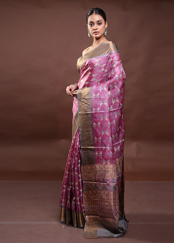 Pink Tussar Silk Saree With Blouse Piece Cheap Pice Wholesale