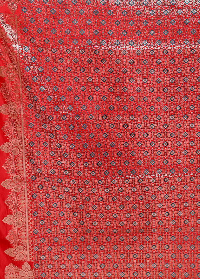 Red Banarasi Silk Saree With Blouse Piece Cheap Visa Payment