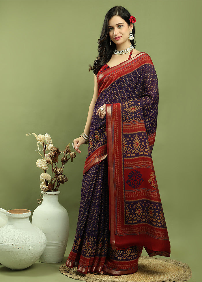 Violet Dupion Silk Saree With Blouse Piece Cheap Pice