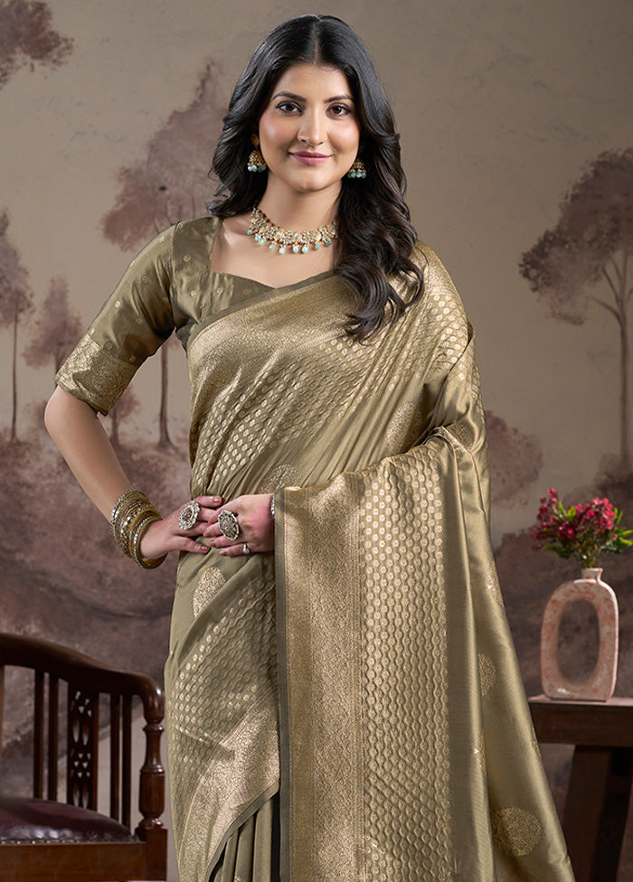 Beige Spun Silk Saree With Blouse Piece Free Shipping With Paypal