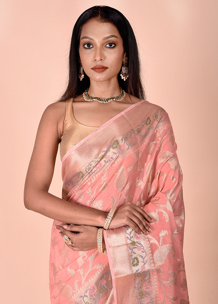 Pink Kota Cotton Saree With Blouse Piece Fashionable Cheap Pice