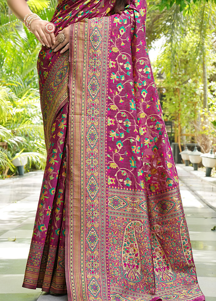 Wine Pasmina Silk Saree With Blouse Piece Cheap From China