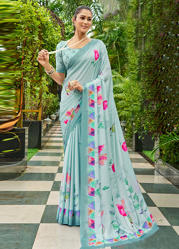 Turquoise Crepe Silk Saree With Blouse Piece Cheap Best Place