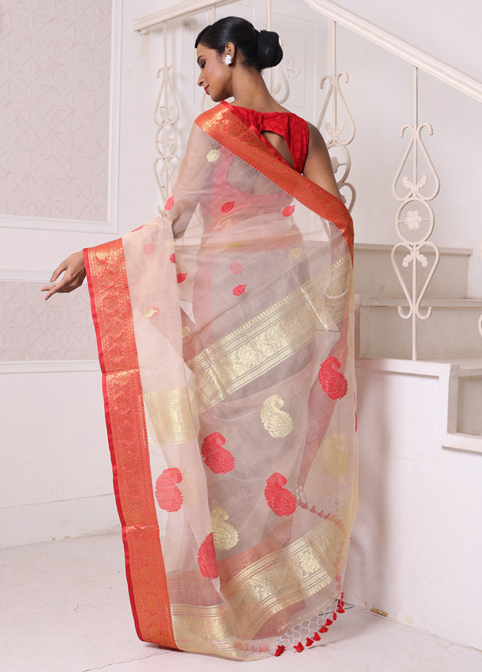 Beige Spun Silk Saree With Blouse Piece For Sale