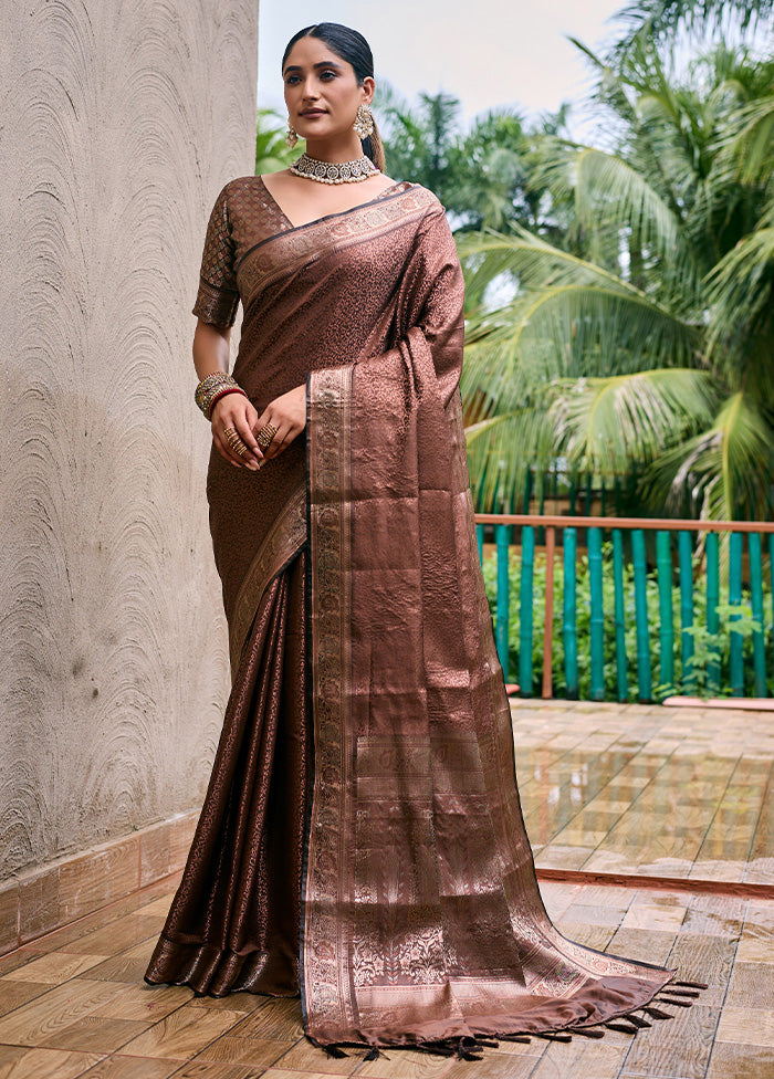 Brown Kanjivaram Silk Saree With Blouse Piece Best Sale Online