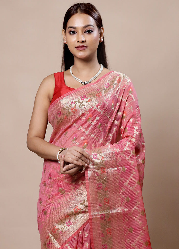 Pink Kora Silk Saree With Blouse Piece Discount Wide Range Of