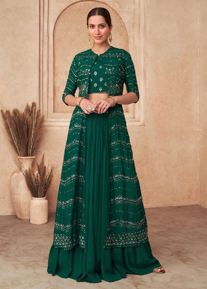 3 Pc Green Semi Stitched Silk Suit Set Discount Codes Really Cheap