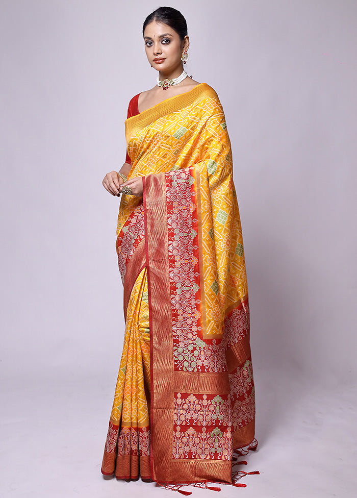 Yellow Dupion Silk Saree With Blouse Piece Free Shipping Exclusive