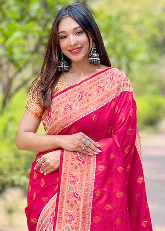 Pink Dupion Silk Saree With Blouse Piece Free Shipping Fashionable