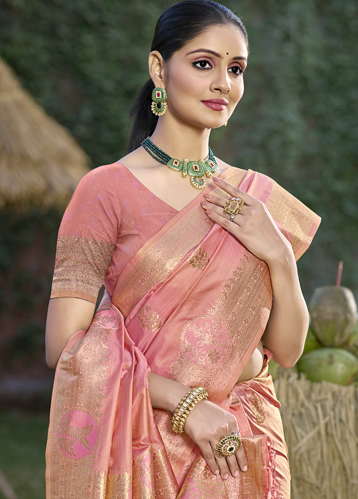 Peach Spun Silk Saree With Blouse Piece Best Deals