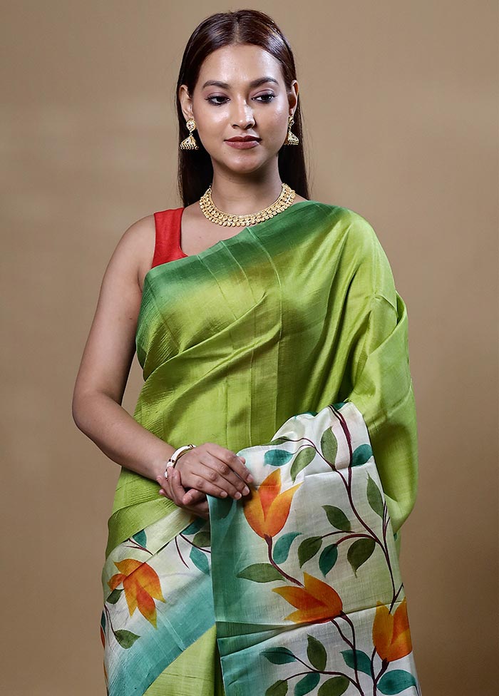 Green Printed Pure Silk Saree Without Blouse Piece Very Cheap Cheap Online