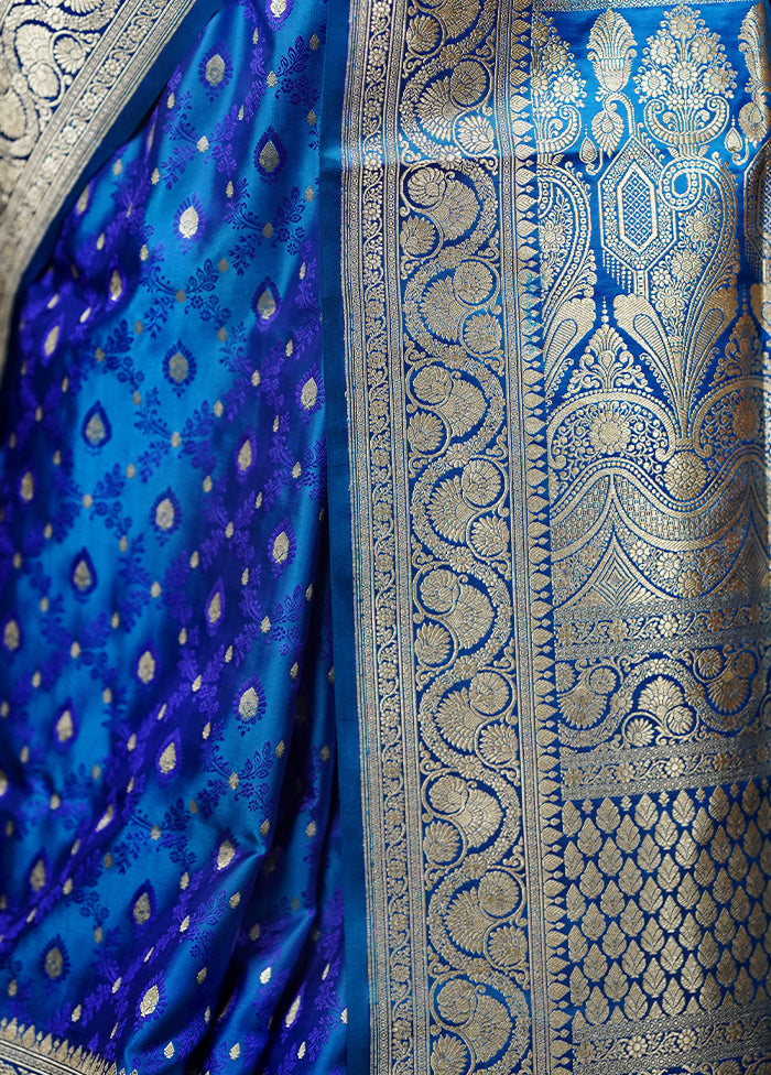 Blue Handloom Tanchoi Pure Silk Saree With Blouse Piece Footaction Online