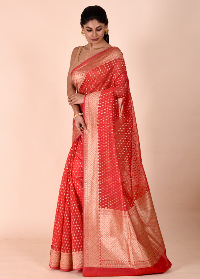 Red Kora Silk Saree With Blouse Piece Good Selling Online