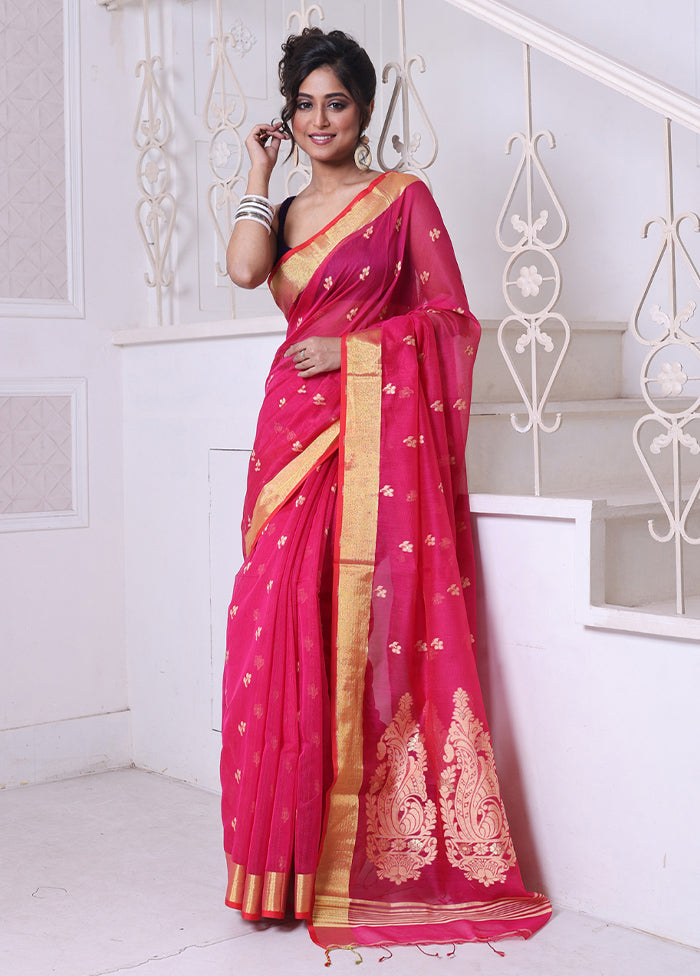 Hot Pink Pure Cotton Saree With Blouse Piece Outlet Hot Sale