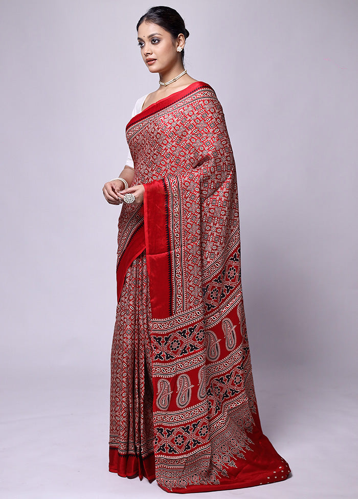 Red Pure Modal Silk Saree Without Blouse Piece Best Place Cheap Pice