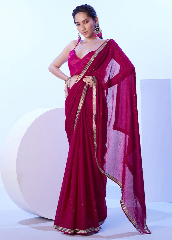 Pink Satin Silk Saree With Blouse Piece Perfect For Sale