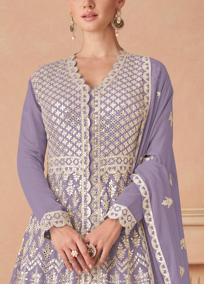 3 Pc Lavender Semi Stitched Georgette Suit Set Free Shipping Online