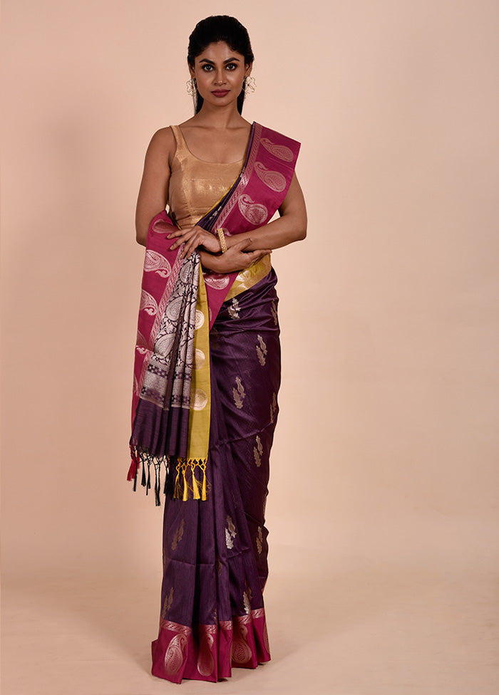 Purple Cotton Saree With Blouse Piece Pre Order Online