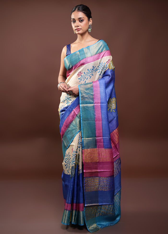 Multicolor Tussar Silk Saree With Blouse Piece Buy Cheap Visit