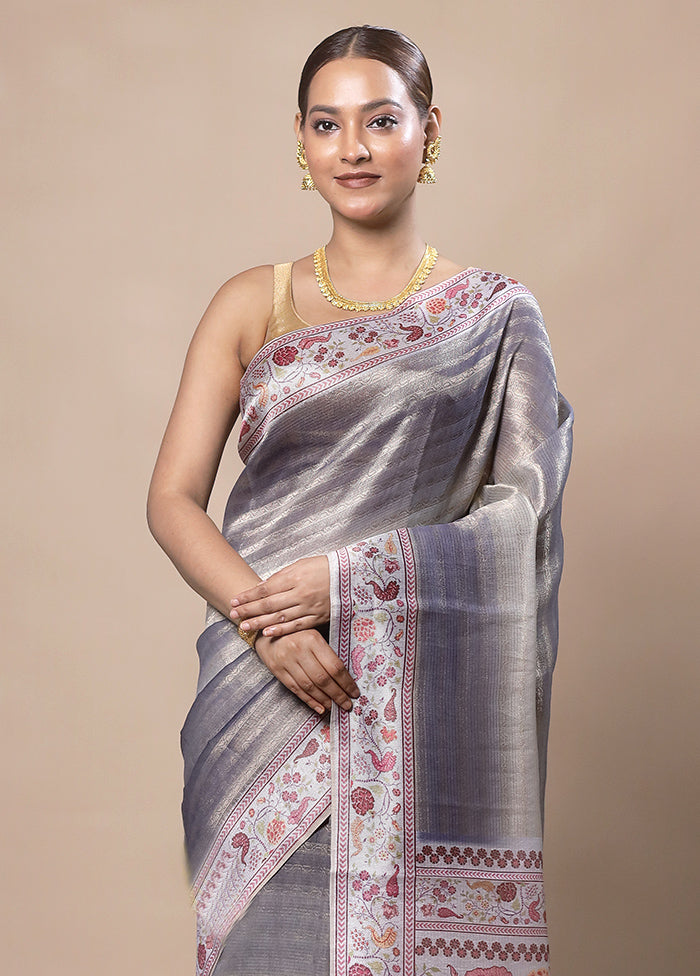 Grey Tissue Silk Saree With Blouse Piece 2025 New For Sale