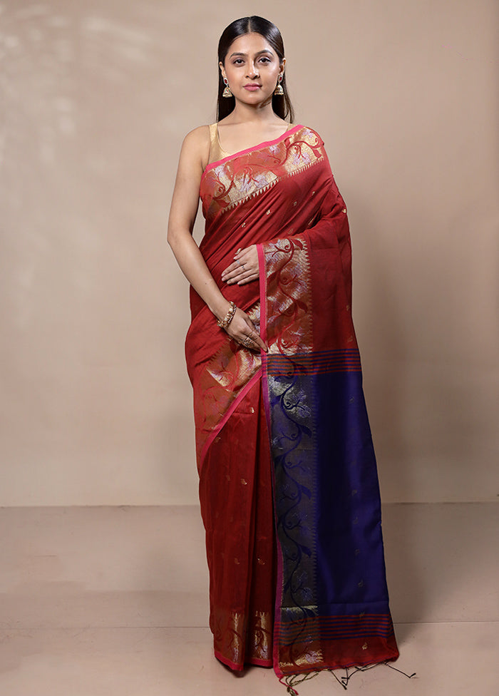 Red Khadi Cotton Saree With Blouse Piece Cheap Cost