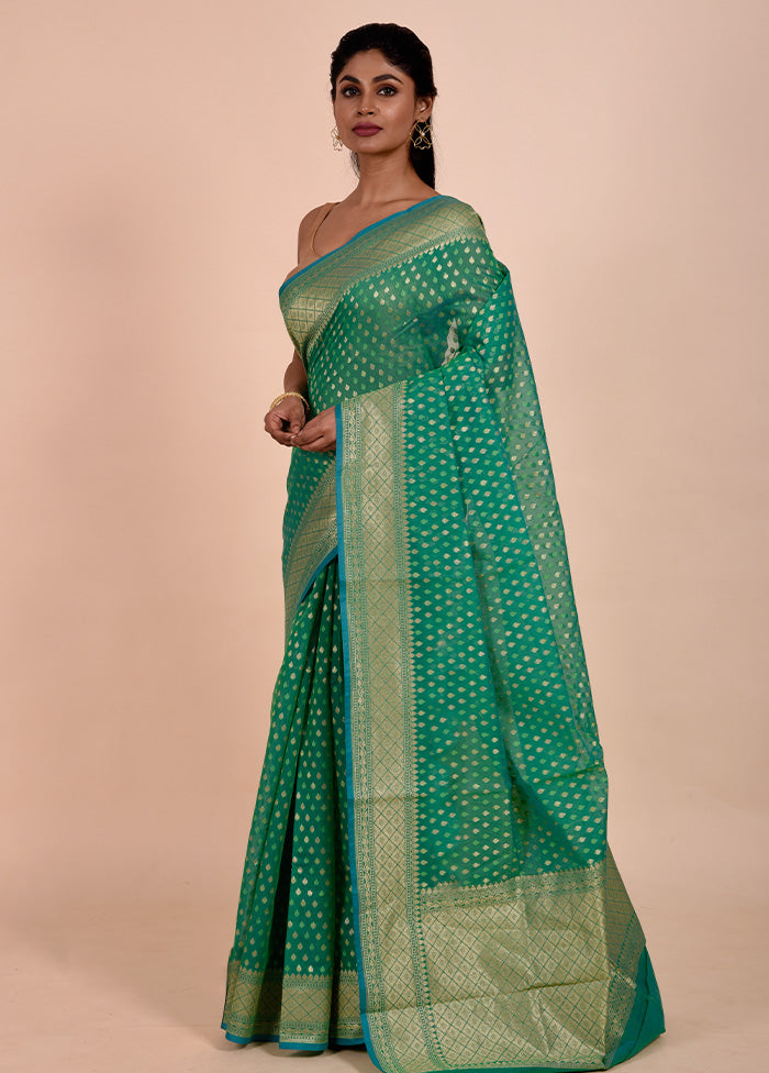 Green Kora Silk Saree With Blouse Piece Buy Cheap With Credit Card