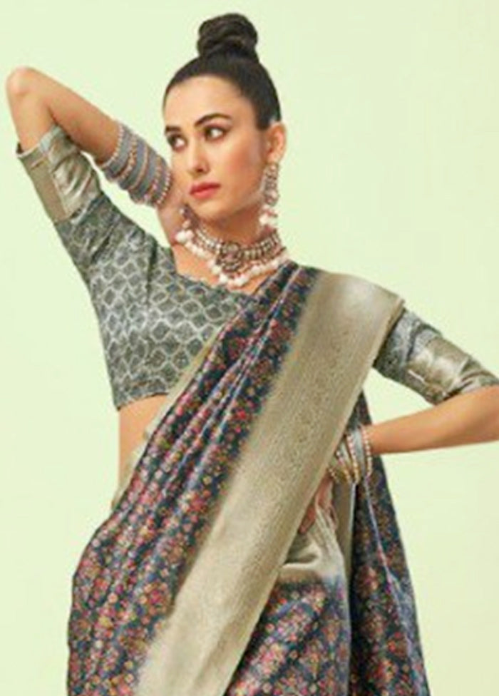 Multicolor Banarasi Silk Saree With Blouse Piece Online For Sale