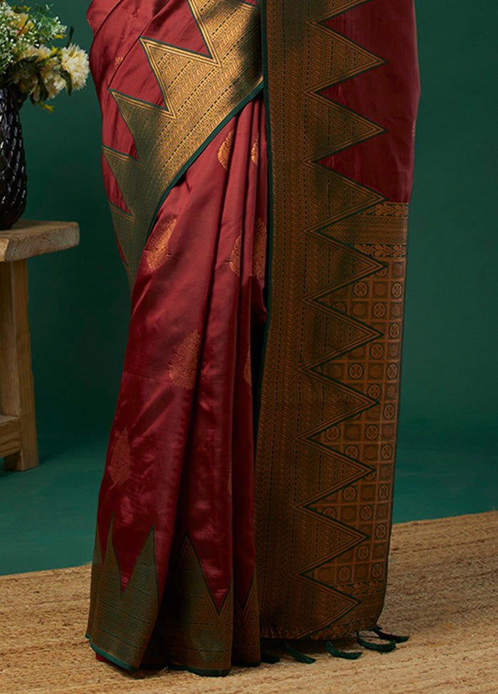 Maroon Banarasi Silk Saree With Blouse Piece Great Deals Sale Online