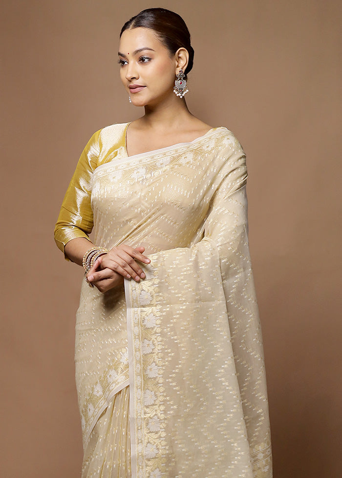 Cream Kora Silk Saree With Blouse Piece Outlet Lowest Pice