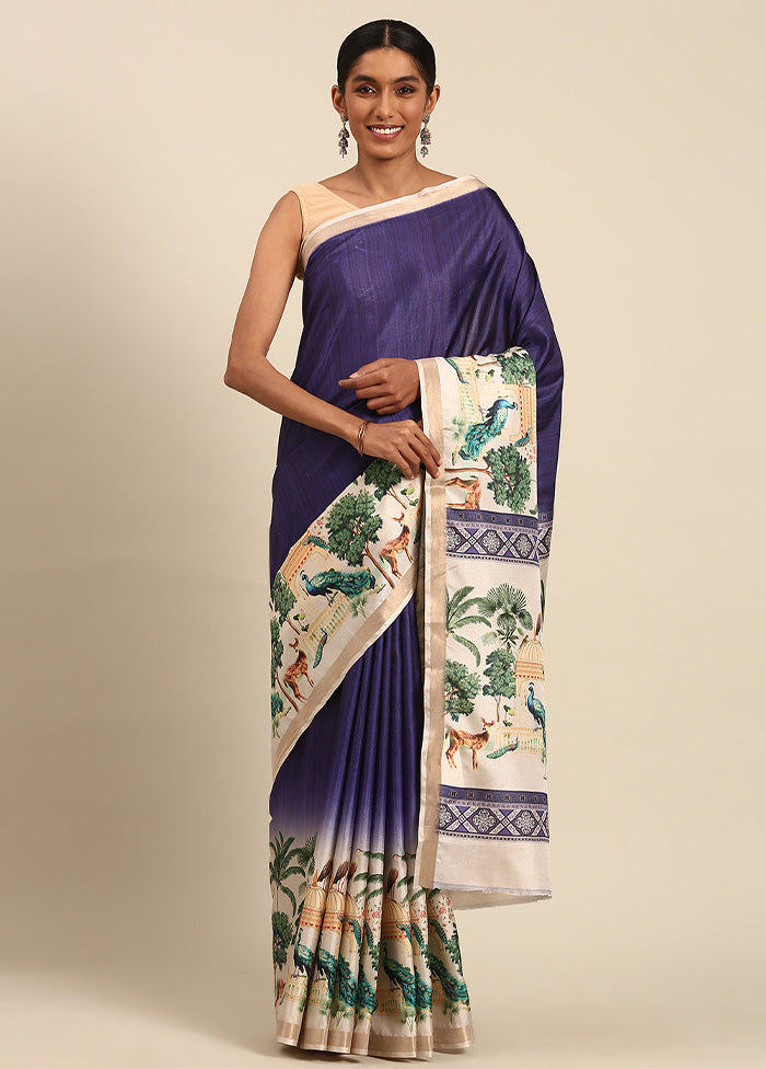 Royal Blue Cotton Saree With Blouse Piece With Paypal Online