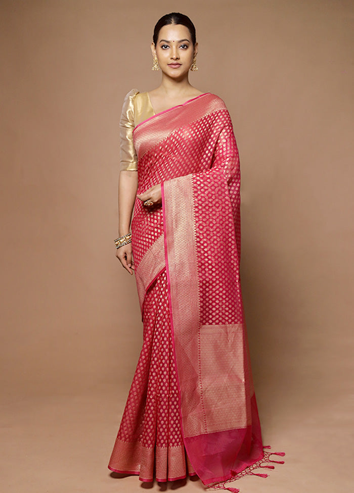 Pink Kora Silk Saree With Blouse Piece Great Deals Cheap Pice