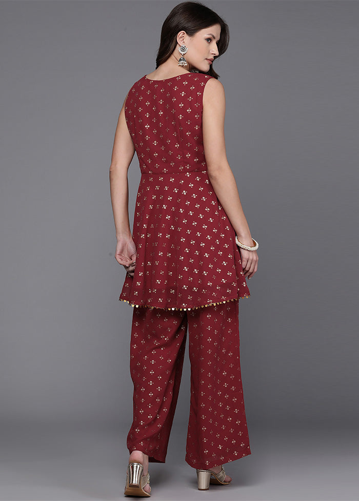 2 Pc Maroon Readymade Georgette Tunic Set Buy Online