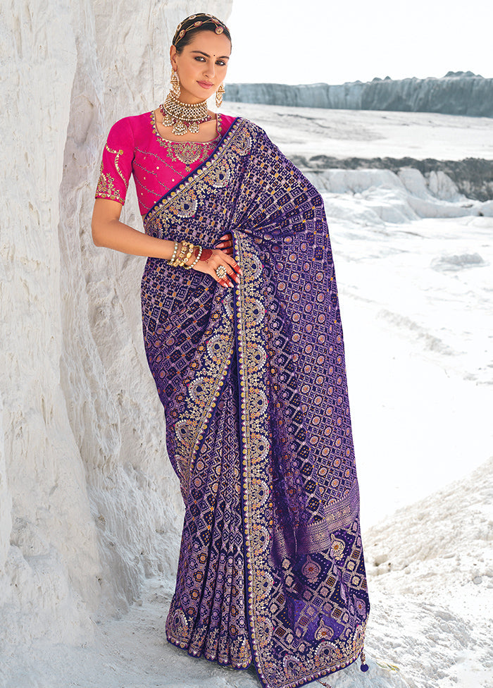 Purple Pure Georgette Saree With Blouse Piece Clearance Geniue Stockist