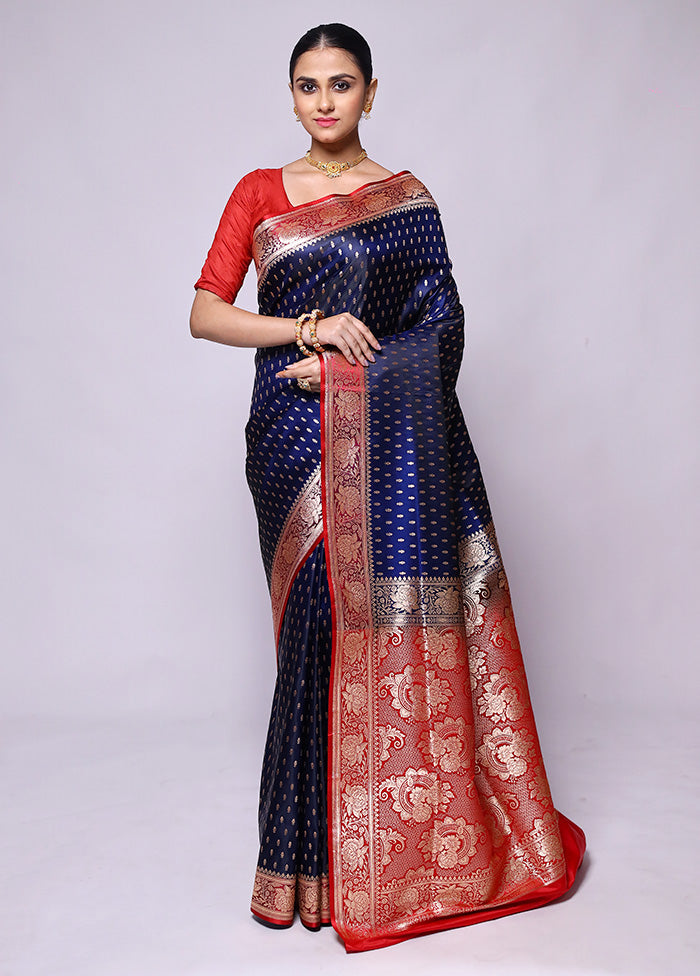 Blue Banarasi Silk Saree With Blouse Piece Huge Surprise Cheap Pice