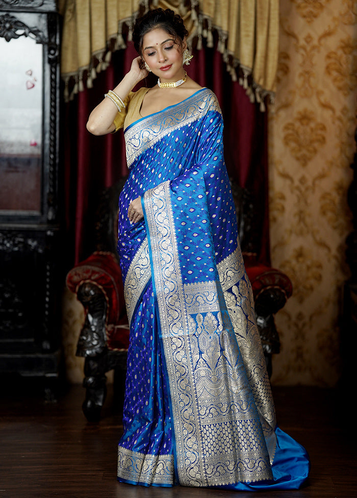 Blue Handloom Tanchoi Pure Silk Saree With Blouse Piece Footaction Online