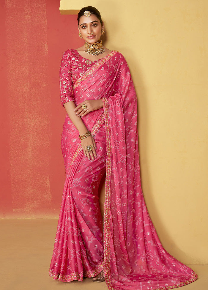 Pink Chiffon Silk Saree With Blouse Piece Sale Visit