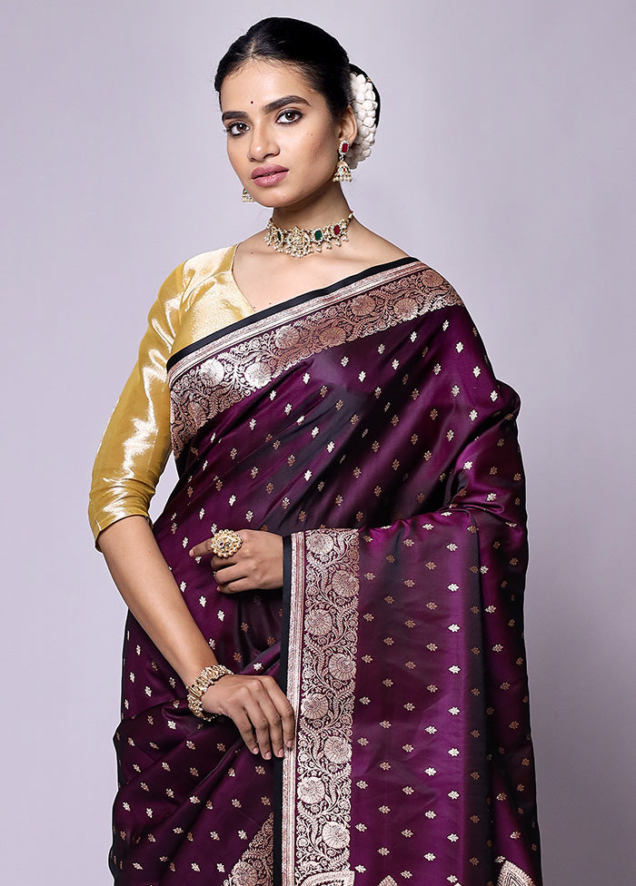 Purple Banarasi Silk Saree With Blouse Piece Outlet Footaction