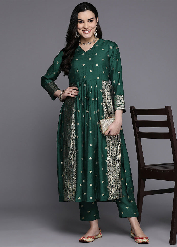 2 Pc Green Readymade Chanderi Kurti Set Outlet 2025 Unisex