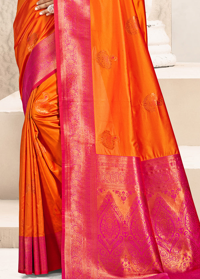 Orange Dupion Silk Saree With Blouse Piece Buy Cheap Nicekicks