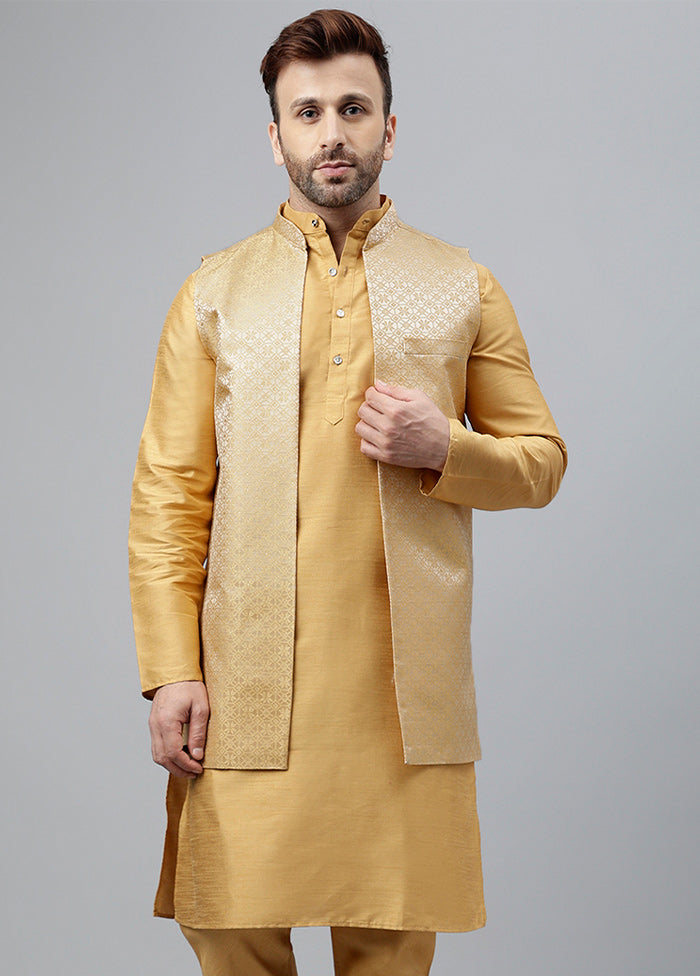 3 Pc Cream Dupion Silk Nehru Set Free Shipping Geniue Stockist