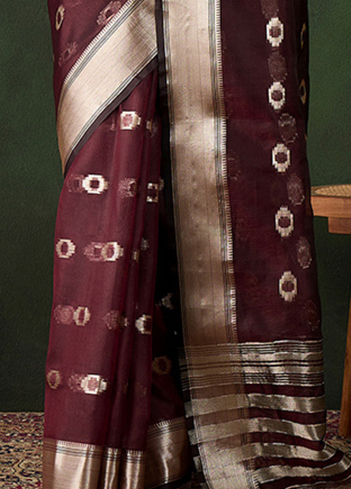 Burgundy Organza Saree With Blouse Piece Free Shipping Shop Offer