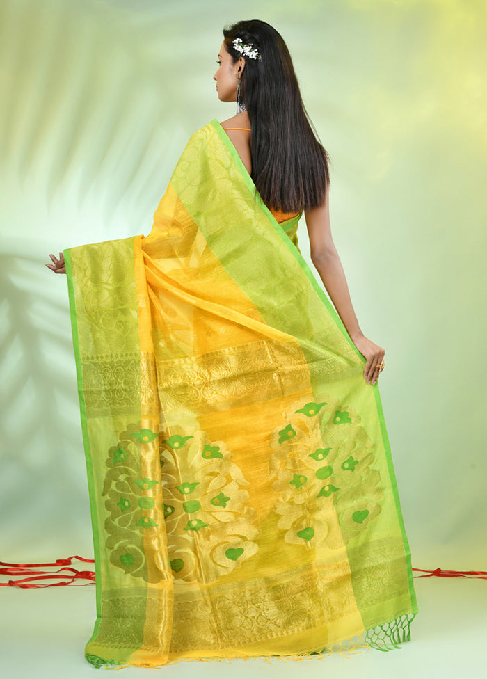 Yellow Pure Cotton Saree With Blouse Piece Cheap With Credit Card