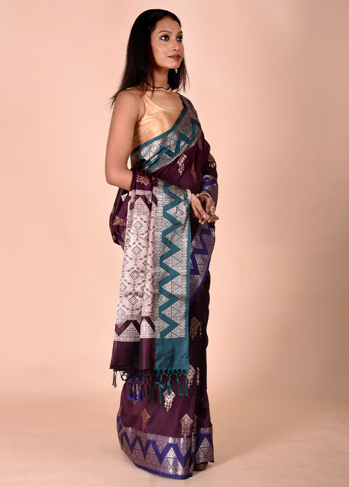 Purple Cotton Saree With Blouse Piece Free Shipping Pay With Visa